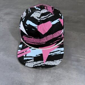 Surf Cabana Snapback Hat Mens Pink Blue 80s Abstract Geometric Rope Trucker Cap